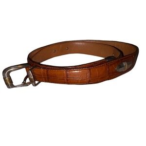 Arden Leather Co Italian Croco Calfskin Brown Belt Sz 44 Western Silver‎ Buckle